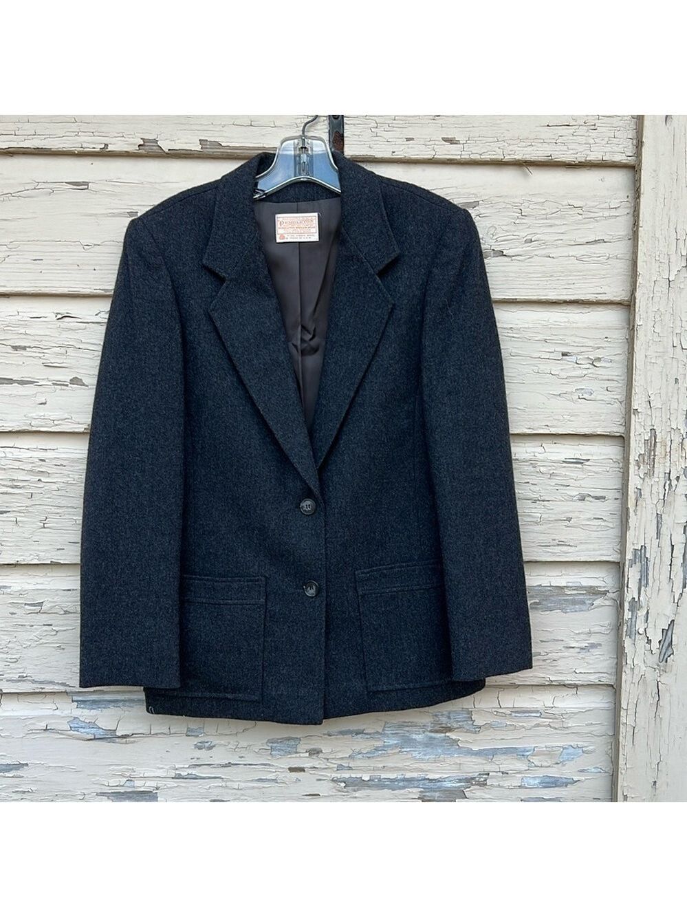 Vintage Wool Pendleton USA Grey Minimalist Work Wear Blazer Jacket 10 H